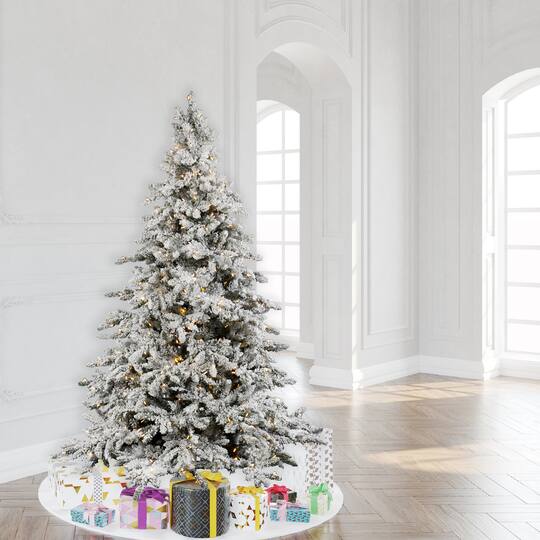 7.5ft. Pre-Lit Flocked Utica Fir Artificial Christmas Tree, Pure White LED Lights